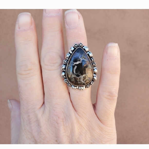New Mud Crack Jasper Fossil 925 Silver Ring. - Picture 13 of 16